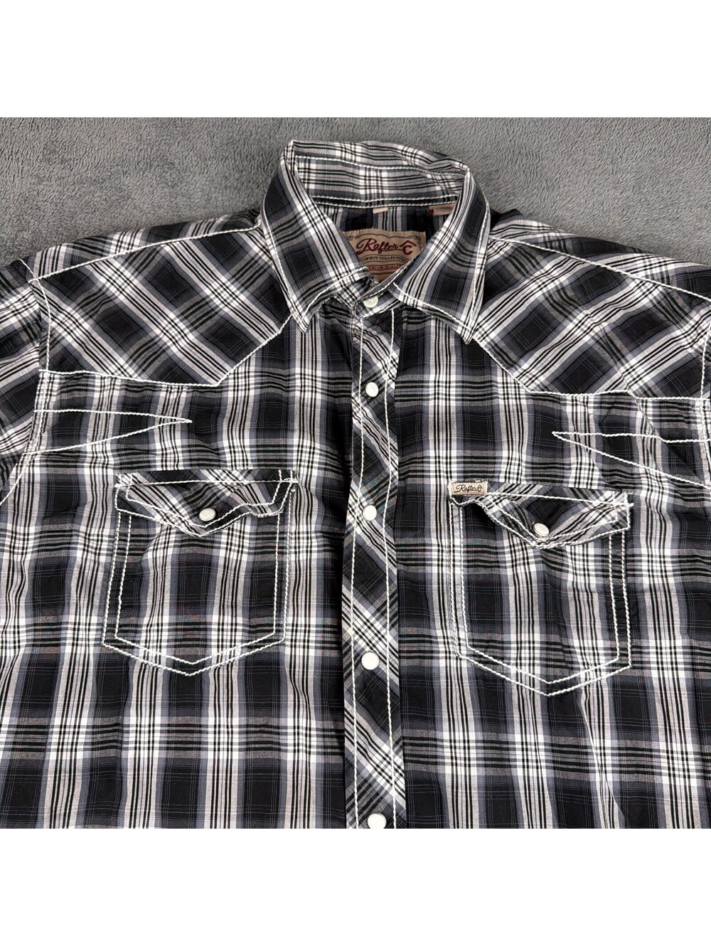 Rafter C Cowboy Collection Men's Black & White Plaid Western Shirt size XXL
